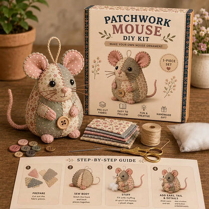 🔥 50% RABATT 🧵🐭 Vintage lapptäcksmus DIY-kit ✨ Allt inkluderat – skapa charmiga handgjorda möss enkelt, perfekt för nybörjare 🌿