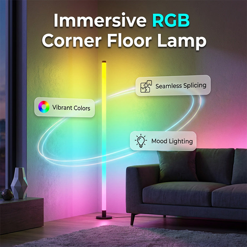 💥 50% RABATT 🌈 RGB Corner Floor Lamp 💡 Justerbart ljus, modern stil & perfekt för vardagsrum, sovrum eller spelhörna ✨