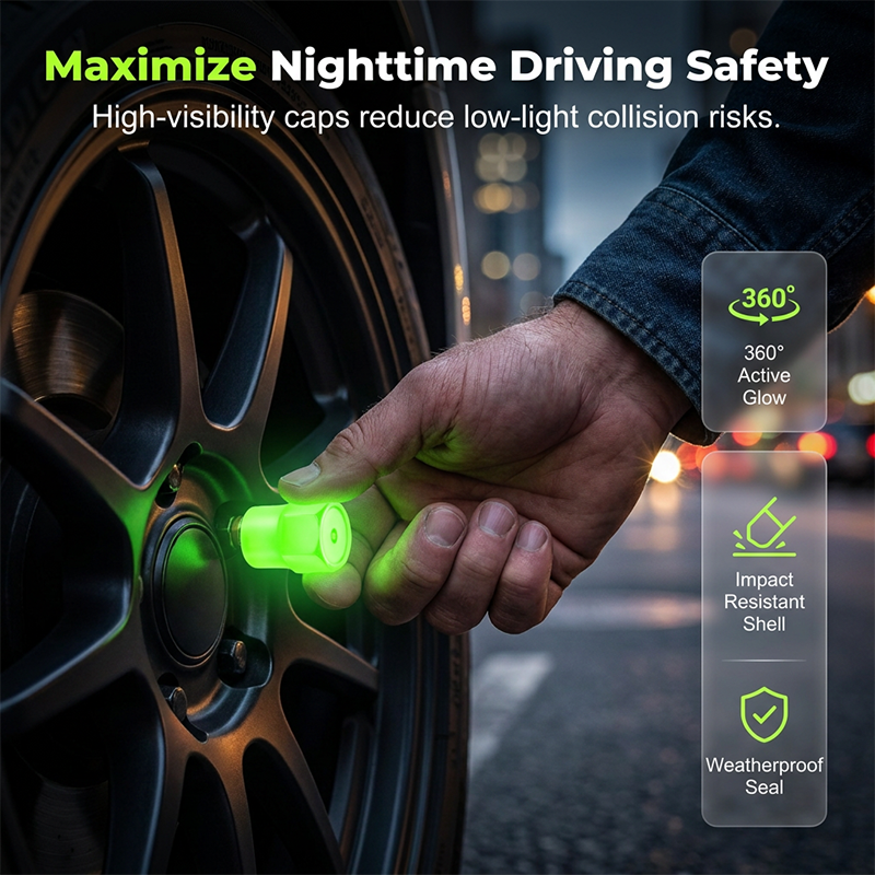 🔥 50% RABATT ⏰ Universella självlysande ventillock till däck 🚗✨ För bättre synlighet, säkerhet & cool stil på vägen 🌙