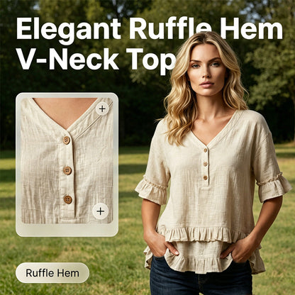 🔥 50% RABATT 💫 Damtröja med V-ringning & volangkant 👚 Elegant, feminin & perfekt för vardag och fest ✨