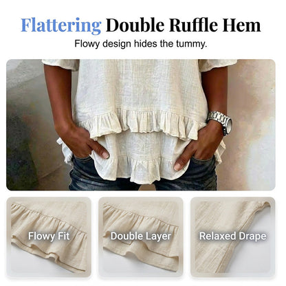 🔥 50% RABATT 💫 Damtröja med V-ringning & volangkant 👚 Elegant, feminin & perfekt för vardag och fest ✨