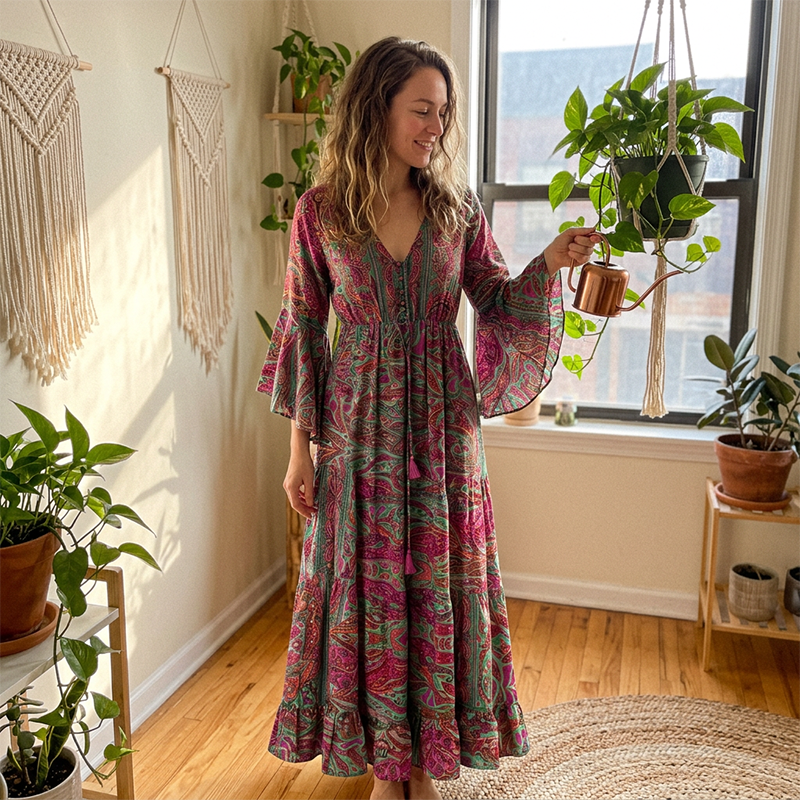 🔥 50% RABATT 🌸 Bohemisk blommig maxi klänning för kvinnor ✨ Luftig, elegant & perfekt för sommarens alla tillfällen ☀️