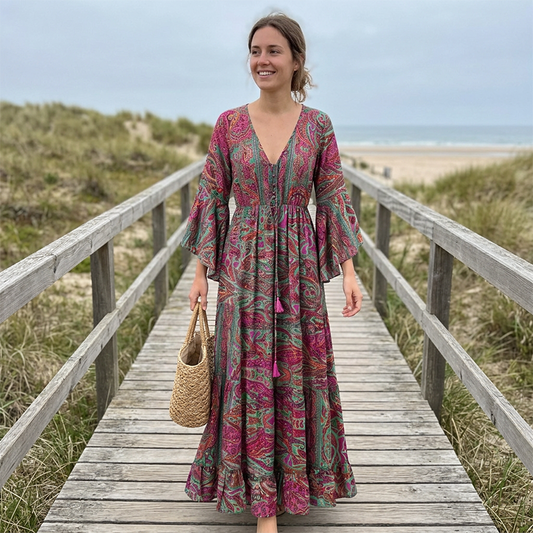 🔥 50% RABATT 🌸 Bohemisk blommig maxi klänning för kvinnor ✨ Luftig, elegant & perfekt för sommarens alla tillfällen ☀️