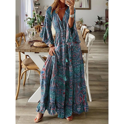 🔥 50% RABATT 🌸 Bohemisk blommig maxi klänning för kvinnor ✨ Luftig, elegant & perfekt för sommarens alla tillfällen ☀️