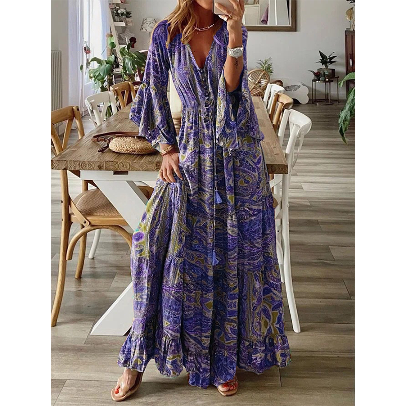 🔥 50% RABATT 🌸 Bohemisk blommig maxi klänning för kvinnor ✨ Luftig, elegant & perfekt för sommarens alla tillfällen ☀️