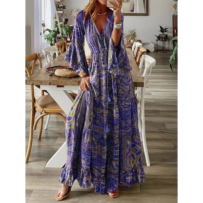 🔥 50% RABATT 🌸 Bohemisk blommig maxi klänning för kvinnor ✨ Luftig, elegant & perfekt för sommarens alla tillfällen ☀️