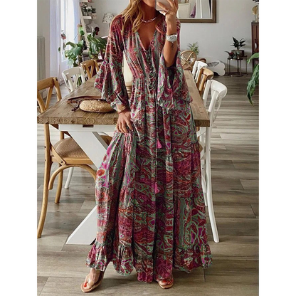 🔥 50% RABATT 🌸 Bohemisk blommig maxi klänning för kvinnor ✨ Luftig, elegant & perfekt för sommarens alla tillfällen ☀️