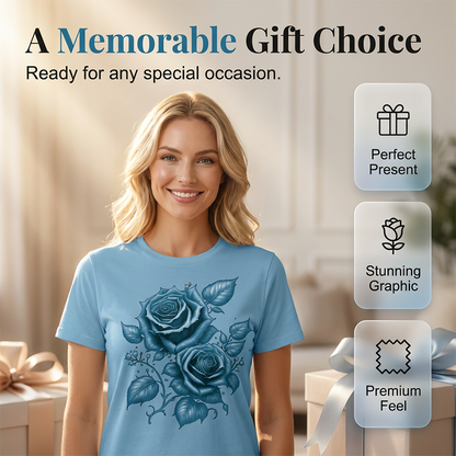 🔥 50% RABATT 👕🌹 Elegant premium T-shirt med blåros-design ✨ mjuk, stilren & perfekt för en modern vardagslook 🌿