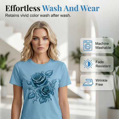 🔥 50% RABATT 👕🌹 Elegant premium T-shirt med blåros-design ✨ mjuk, stilren & perfekt för en modern vardagslook 🌿