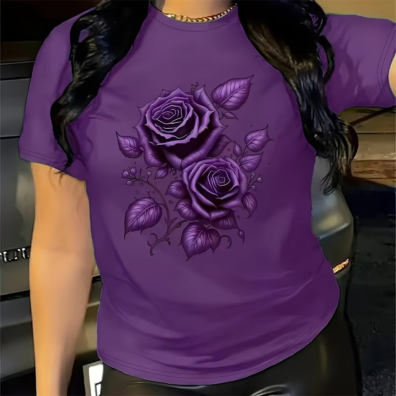 🔥 50% RABATT 👕🌹 Elegant premium T-shirt med blåros-design ✨ mjuk, stilren & perfekt för en modern vardagslook 🌿