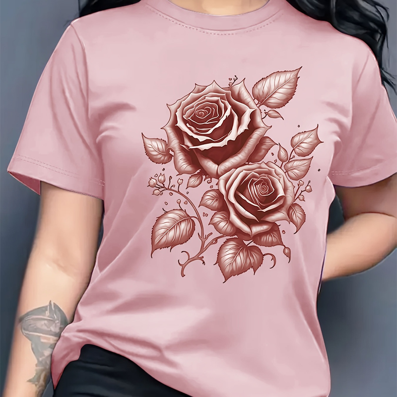 🔥 50% RABATT 👕🌹 Elegant premium T-shirt med blåros-design ✨ mjuk, stilren & perfekt för en modern vardagslook 🌿