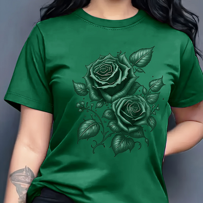 🔥 50% RABATT 👕🌹 Elegant premium T-shirt med blåros-design ✨ mjuk, stilren & perfekt för en modern vardagslook 🌿