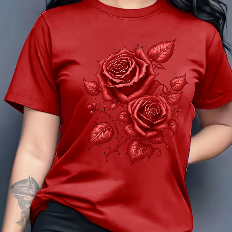 🔥 50% RABATT 👕🌹 Elegant premium T-shirt med blåros-design ✨ mjuk, stilren & perfekt för en modern vardagslook 🌿