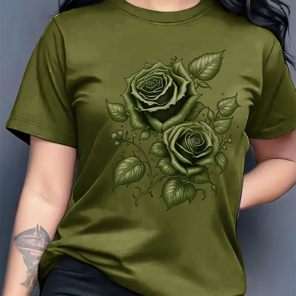 🔥 50% RABATT 👕🌹 Elegant premium T-shirt med blåros-design ✨ mjuk, stilren & perfekt för en modern vardagslook 🌿