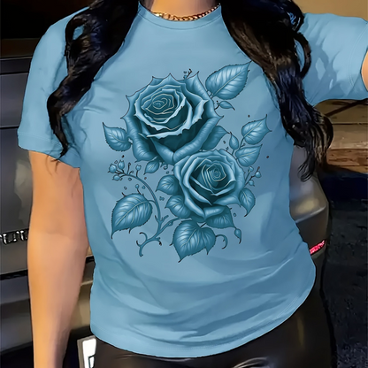 🔥 50% RABATT 👕🌹 Elegant premium T-shirt med blåros-design ✨ mjuk, stilren & perfekt för en modern vardagslook 🌿