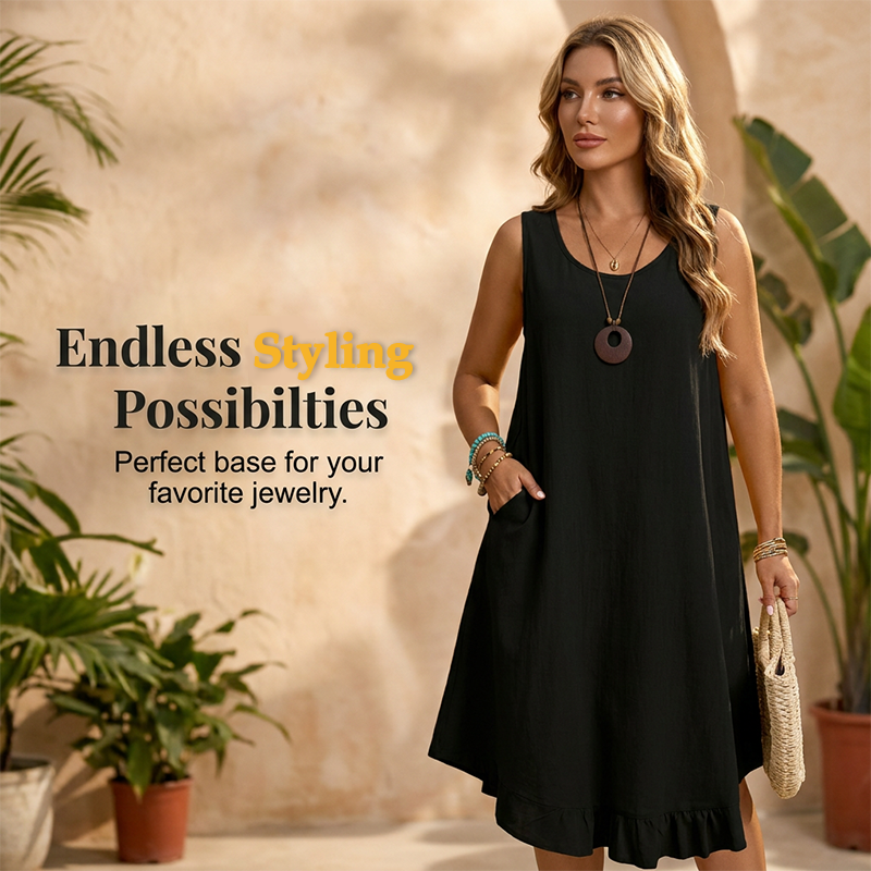 💥 50% RABATT 👗 Volangklänning för kvinnor 🌸 luftig, stilren & perfekt för strand, stad & semester 🌿