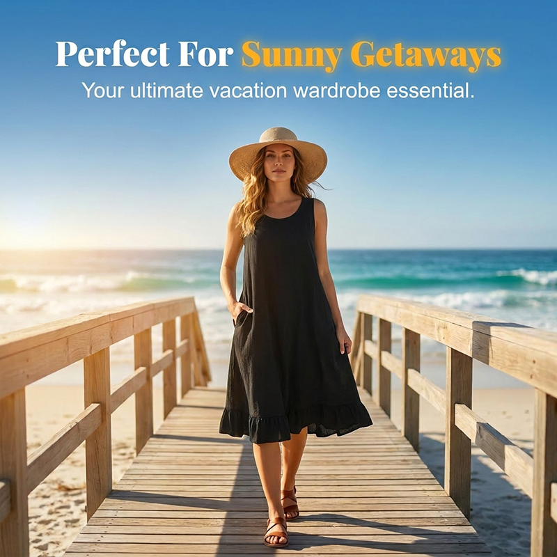 💥 50% RABATT 👗 Volangklänning för kvinnor 🌸 luftig, stilren & perfekt för strand, stad & semester 🌿