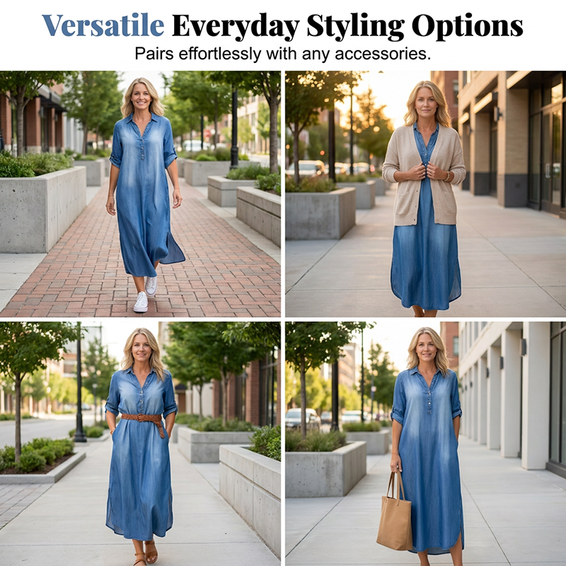 💥 50% RABATT 👗 Maxiklänning i washed denim för damer ✨ Modern casual look med hög komfort & tidlös design 🌿