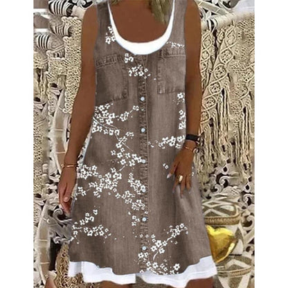 🔥 50% RABATT 👗 Faux Two-Piece Denim Print Dress ✨ Trendig lager-på-lager-look med elegant passform & bekväm känsla hela dagen 💙