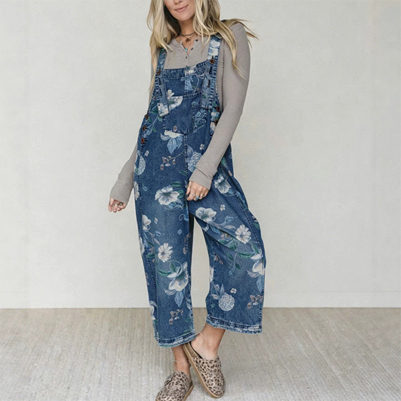 💥 50% RABATT 🌿 Vintage Jeans-Latzhose för dam med blommigt mönster 👖 romantisk retrostil, bekväm passform & perfekt för sommarlooks ☀️✨