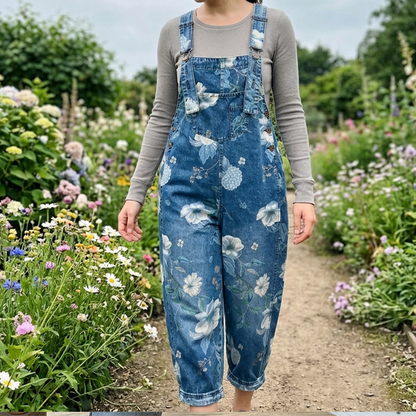 💥 50% RABATT 🌿 Vintage Jeans-Latzhose för dam med blommigt mönster 👖 romantisk retrostil, bekväm passform & perfekt för sommarlooks ☀️✨