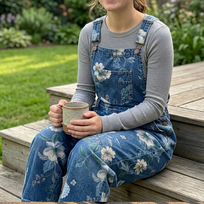 💥 50% RABATT 🌿 Vintage Jeans-Latzhose för dam med blommigt mönster 👖 romantisk retrostil, bekväm passform & perfekt för sommarlooks ☀️✨