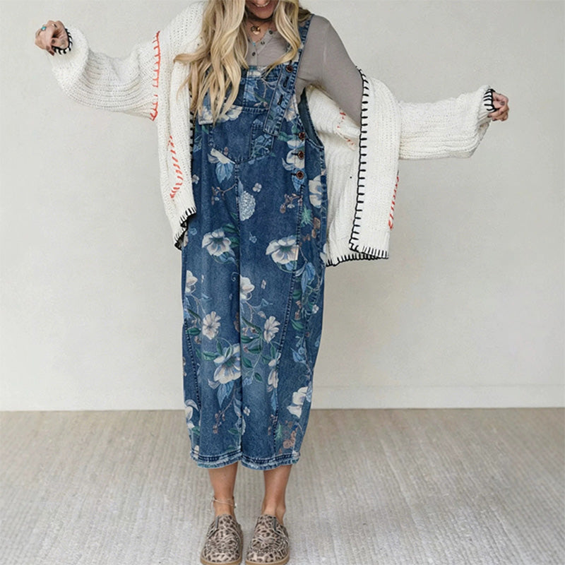 💥 50% RABATT 🌿 Vintage Jeans-Latzhose för dam med blommigt mönster 👖 romantisk retrostil, bekväm passform & perfekt för sommarlooks ☀️✨