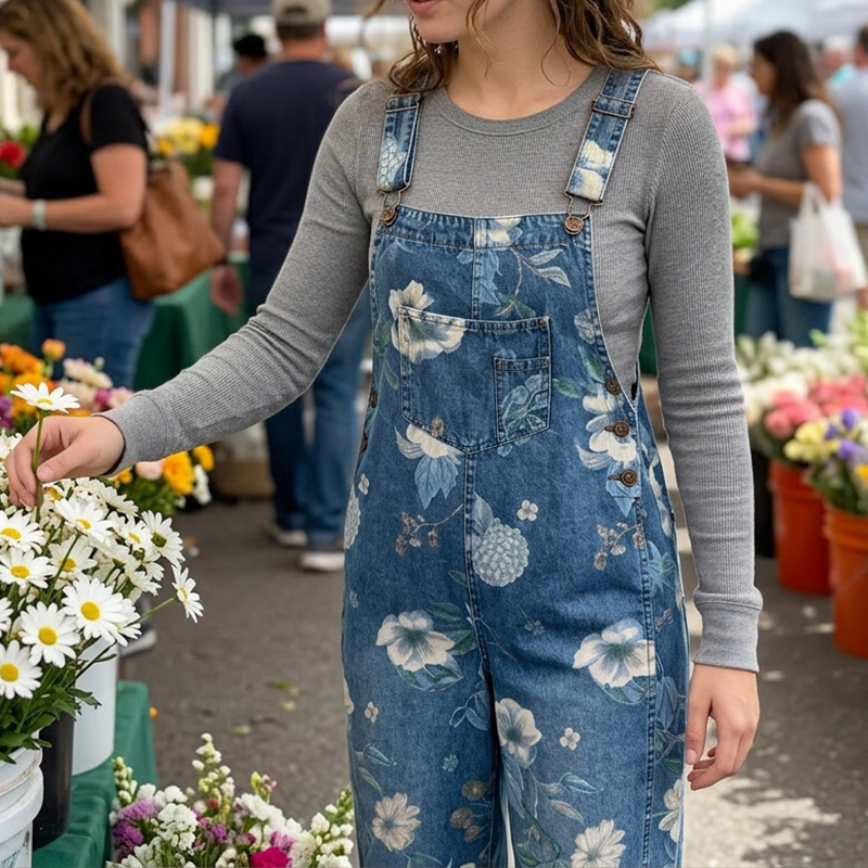 💥 50% RABATT 🌿 Vintage Jeans-Latzhose för dam med blommigt mönster 👖 romantisk retrostil, bekväm passform & perfekt för sommarlooks ☀️✨