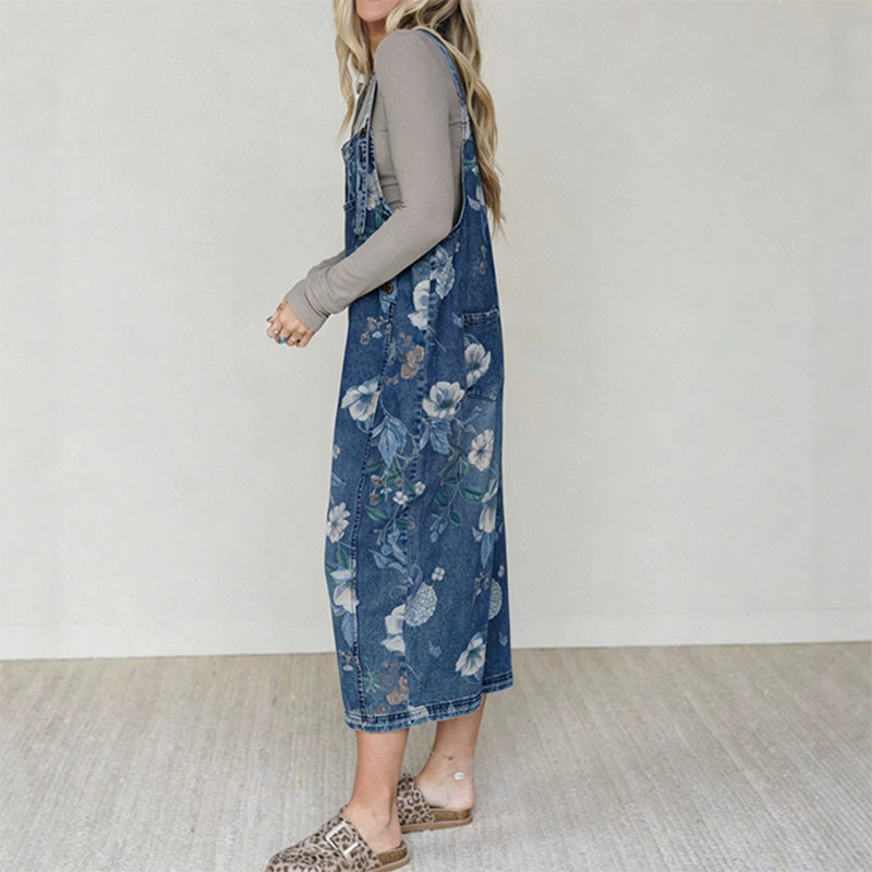 💥 50% RABATT 🌿 Vintage Jeans-Latzhose för dam med blommigt mönster 👖 romantisk retrostil, bekväm passform & perfekt för sommarlooks ☀️✨