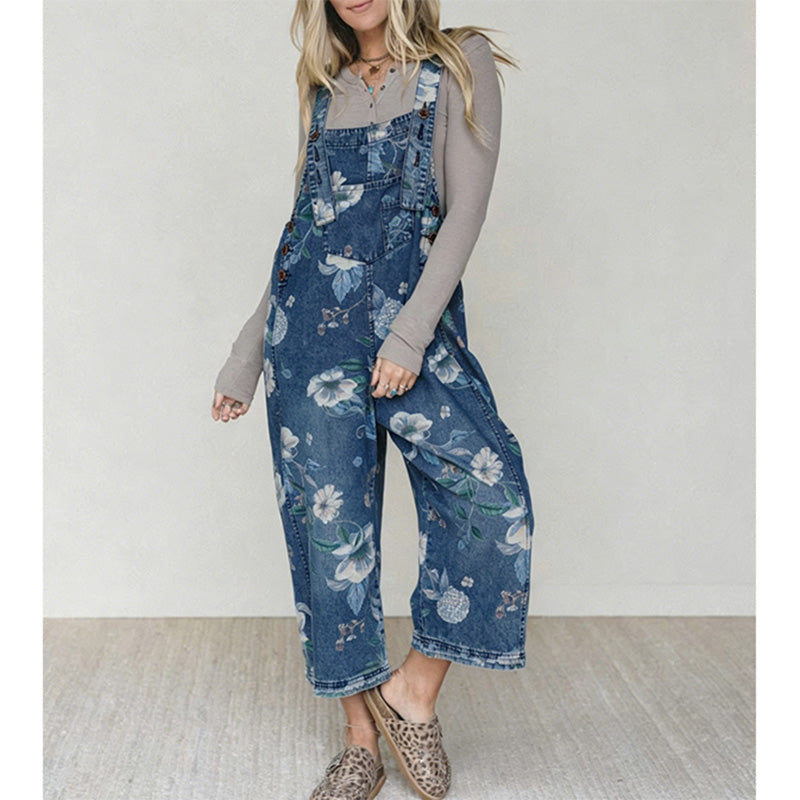 💥 50% RABATT 🌿 Vintage Jeans-Latzhose för dam med blommigt mönster 👖 romantisk retrostil, bekväm passform & perfekt för sommarlooks ☀️✨