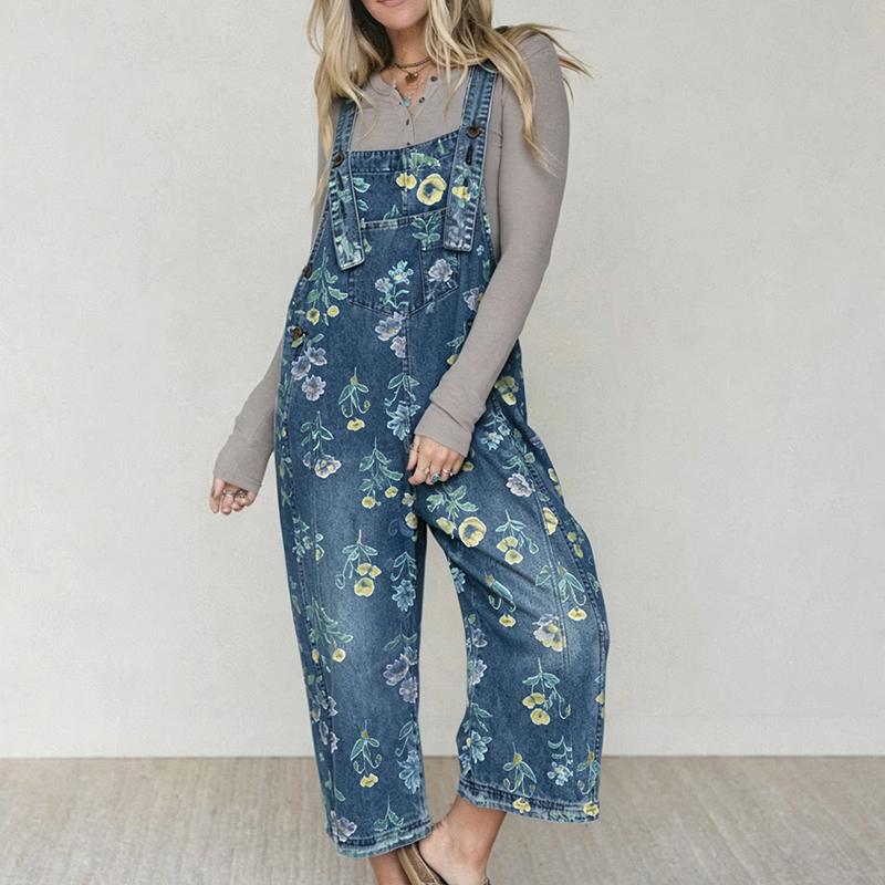 💥 50% RABATT 🌿 Vintage Jeans-Latzhose för dam med blommigt mönster 👖 romantisk retrostil, bekväm passform & perfekt för sommarlooks ☀️✨