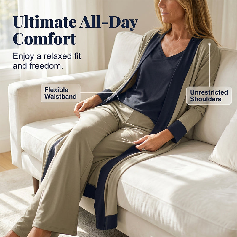 💥 LÄGST PRIS NU 👗 3-delat damset med cardigan, väst & wide leg byxor ✨ Bekvämt material som andas och ger en avslappnad men chic stil hela dagen 🌸