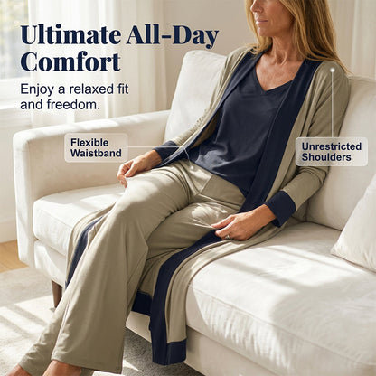 💥 LÄGST PRIS NU 👗 3-delat damset med cardigan, väst & wide leg byxor ✨ Bekvämt material som andas och ger en avslappnad men chic stil hela dagen 🌸