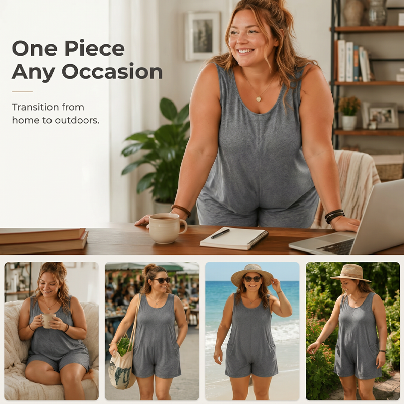 👗 TIDBEGRÄNSAD 50% RABATT! 💥 Ärmlös jumpsuit i plusstorlek med fickor för dam – Böljande, bekväm, mångsidig ✨