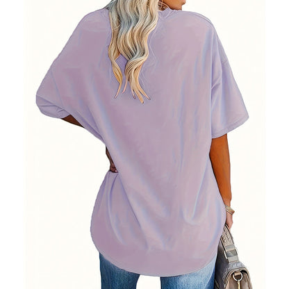 🔥 50% RABATT 🌹 Plus Size T-shirt med rosprint ✨ Smickrande V-ringning, mjuk komfort & feminin stil för varje dag 👚