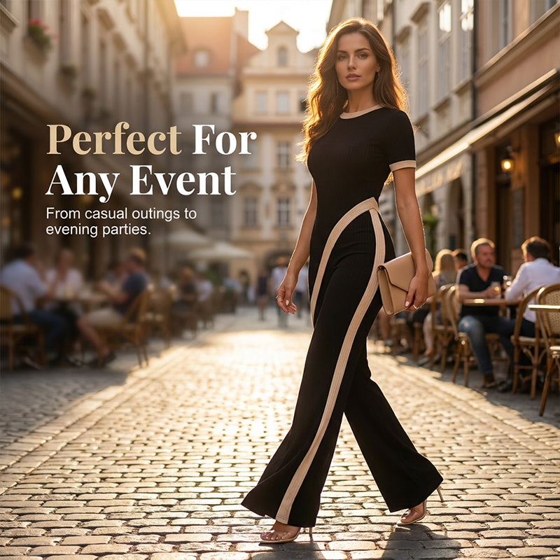 🔥 50% RABATT ✨ Damset med kortärmad topp & utsvängda byxor 👗 Lätt, bekvämt & elegant för sommarens alla tillfällen 🌿