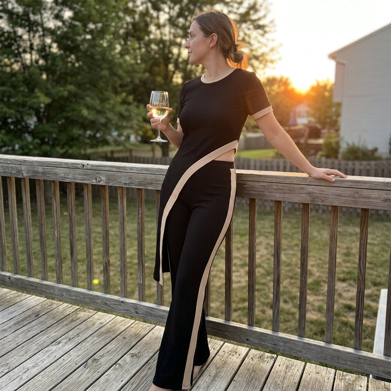 🔥 50% RABATT ✨ Damset med kortärmad topp & utsvängda byxor 👗 Lätt, bekvämt & elegant för sommarens alla tillfällen 🌿