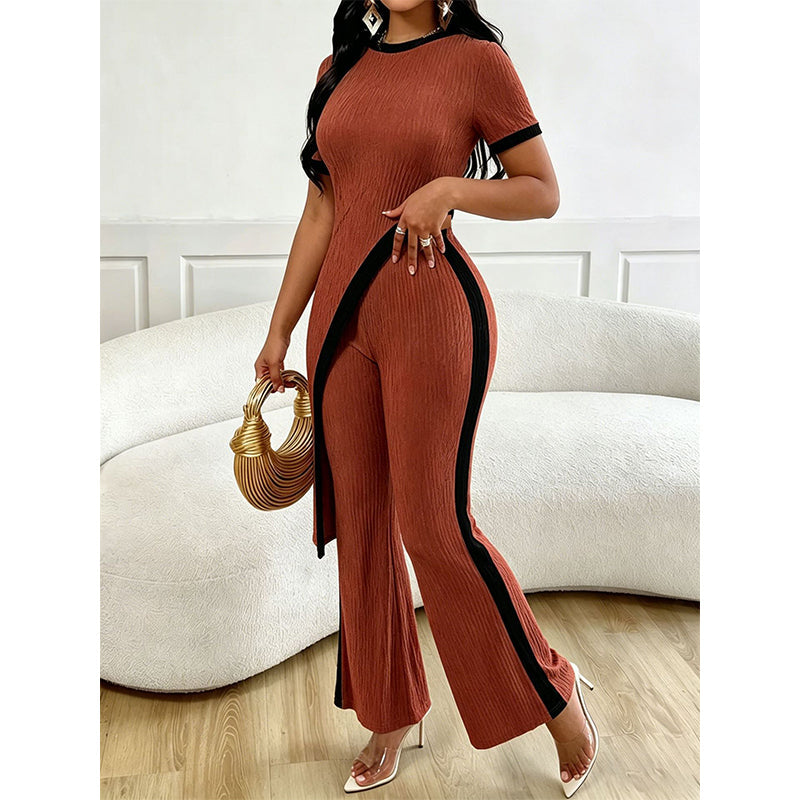 🔥 50% RABATT ✨ Damset med kortärmad topp & utsvängda byxor 👗 Lätt, bekvämt & elegant för sommarens alla tillfällen 🌿