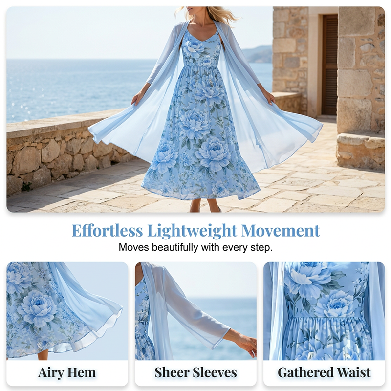 👗👗Elegant tvådelat klädset med blommönster för damer✨
