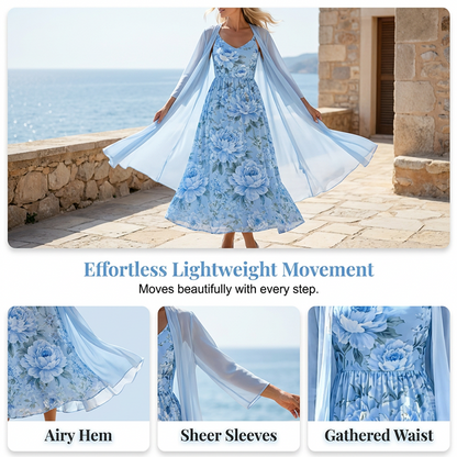 👗👗Elegant tvådelat klädset med blommönster för damer✨