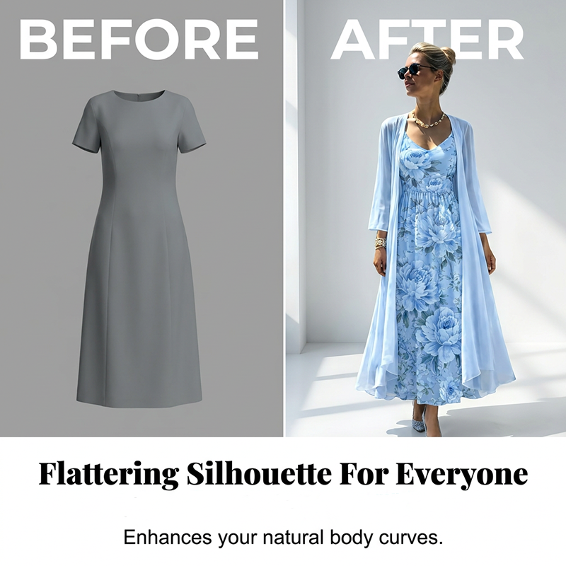 👗👗Elegant tvådelat klädset med blommönster för damer✨