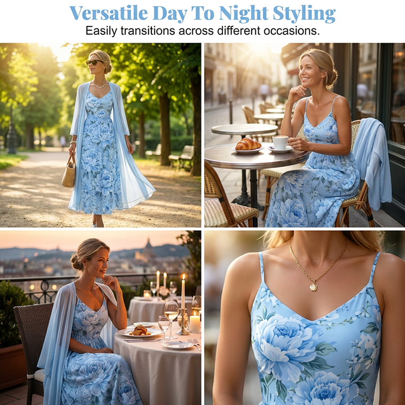👗👗Elegant tvådelat klädset med blommönster för damer✨