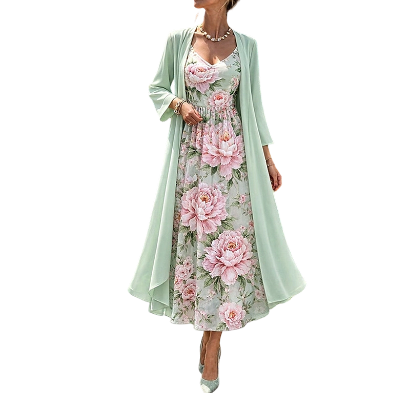 👗👗Elegant tvådelat klädset med blommönster för damer✨