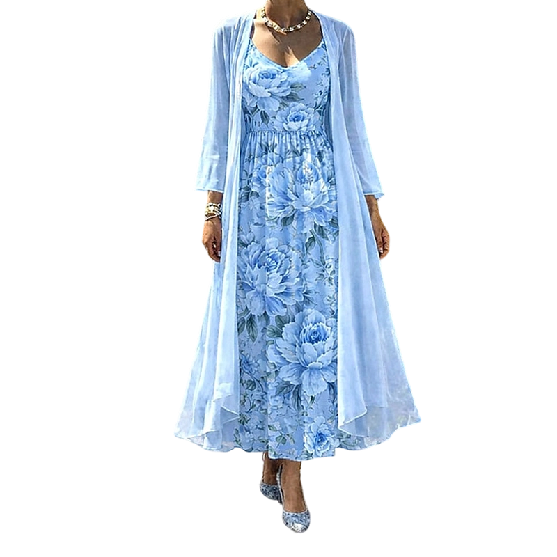 👗👗Elegant tvådelat klädset med blommönster för damer✨