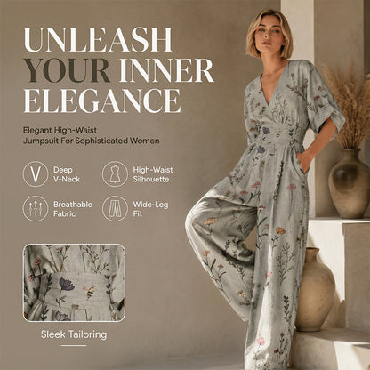 🌸Elegant jumpsuit med V-ringning och tryck för damer – 50% RABATT! ✨