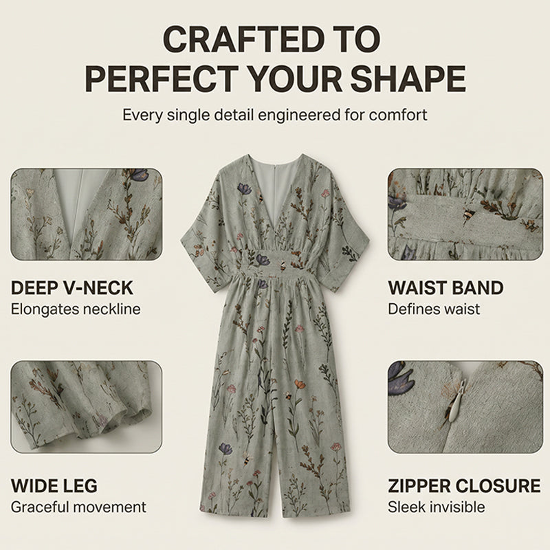 🌸Elegant jumpsuit med V-ringning och tryck för damer – 50% RABATT! ✨