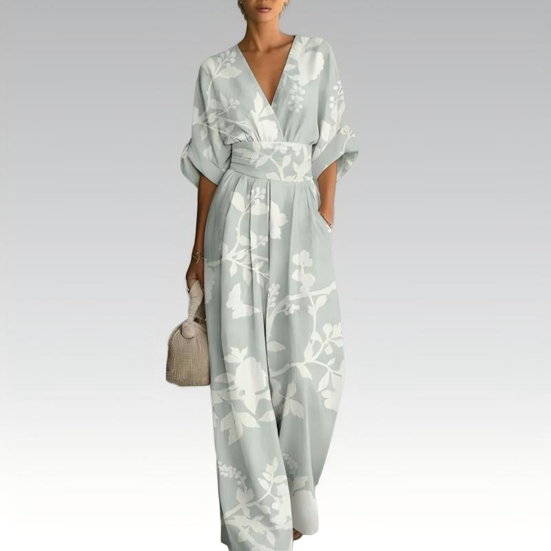 🌸Elegant jumpsuit med V-ringning och tryck för damer – 50% RABATT! ✨