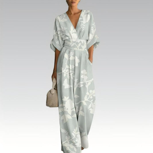 🌸Elegant jumpsuit med V-ringning och tryck för damer – 50% RABATT! ✨