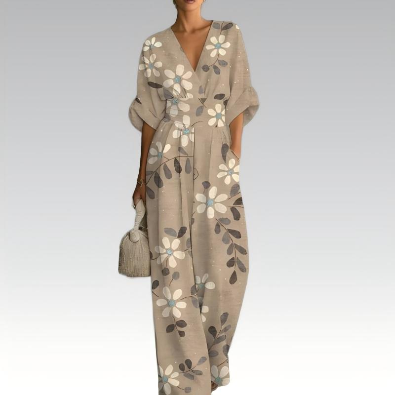🌸Elegant jumpsuit med V-ringning och tryck för damer – 50% RABATT! ✨