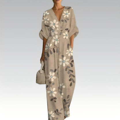 🌸Elegant jumpsuit med V-ringning och tryck för damer – 50% RABATT! ✨